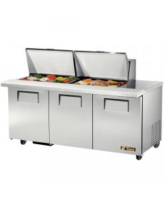 True TSSU-72-24M-B-ST-HC 3-Section 3 Door Mega Top Refrigerated Salad/Sandwich Prep Table 72" - Holds (24) 1/6 Size Pans - 115v