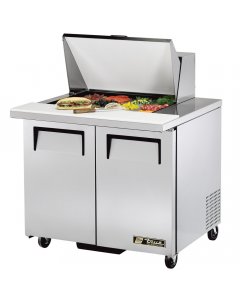 True TSSU-36-12M-B-HC 2-Section 2 Door Mega Top Refrigerated Salad/Sandwich Prep Table 36" - Holds (12) 1/6 Size Pans - 115v