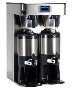 Bunn 53400.0101 ICB Twin Tall Platinum Edition Infusion Series Black / Silver Twin Automatic Tea / Coffee Brewer 5.5 Gal. - 120/240V, 6000W