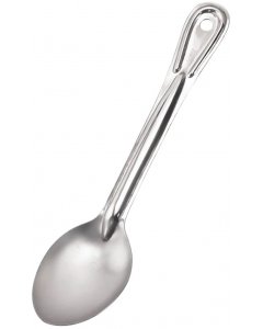 Browne 572111 Conventional Medium Gauge Stainless Steel Solid Serving Spoon with Reinforced Grooved Handle 11"