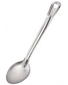 Browne 572131 Conventional Medium Gauge Stainless Steel Solid Serving Spoon with Reinforced Grooved Handle 13"