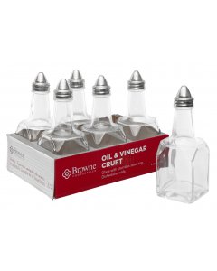 Browne 575226 Square Paneled Glass Oil & Vinegar Dispenser / Cruet with Stainless Steel Pouring Top 6 oz. - 6/Set