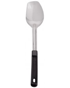 Browne 5761 Heavy Gauge Stainless Steel 3-Sided Solid Serving Spoon with Black Plastic Handle 13"