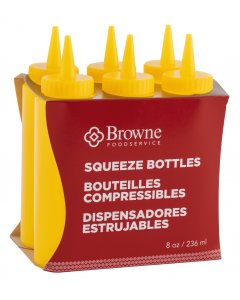 Browne 57800817 Mustard Squeeze Bottle with No-Drip Tip 8 oz. - Yellow - 6/Set