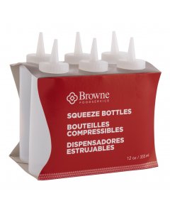 Browne 57801200 Dressing Squeeze Bottle with No-Drip Tip 12 oz. - Clear - 6/Set