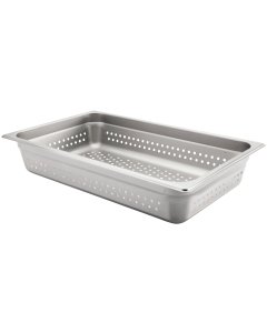 Browne 5781114 Medium-Weight Stainless Steel Anti-Jam Perforated Steam Table Food Pan 4" Deep - Full Size