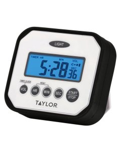 Taylor 5863 Black / White Water and Impact Resistant Digital Timer with Adjustable Volume Alarm - 6/Case