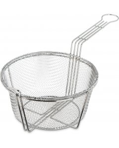 Carlisle 601000 Chrome-Plated Steel Coarse Mesh Round Fry Basket with Front Hook and 7-1/2"L Uncoated Handle 8-3/4" dia. - 12/Case
