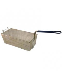 AllPoints 63-102 Twin Size Fryer Basket with Front Hook and Blue Plastic-Coated Handle 17-1/8" x 8-1/4" x 6"