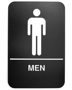 TableCraft 695635 Plastic ADA "Men" Restroom Sign with Braille 6" x 9" - Black / White