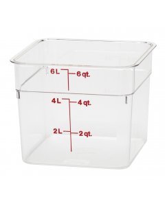 Cambro 6SFSCW135 CamSquare Polycarbonate Food Storage Container with Red Graduations 6 qt. - Clear