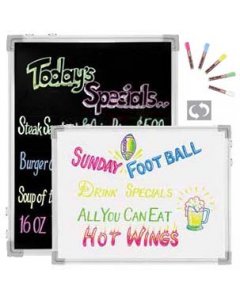 Chef Master 90031 Large Black & White Reversible Write-On Marker Board 24" x 36" with (5) Rainproof Markers