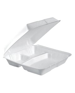 Dart Solo 95HT3R 3-Compartment Insulated White Foam Hinged Lid Food Container 9-1/2" x 9-1/2" - 200/Case