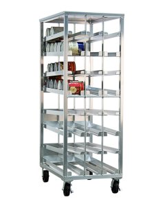 New Age 97294CK FIFO Heavy-Duty Aluminum Mobile Can Rack with Sloped Glides - Holds (156) #10 Cans
