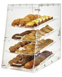 Winco ADC-4 Countertop Knock-Down 4-Tray Acrylic Tiered Display Case with Front & Rear Doors 14" x 24" x 24"H - Clear