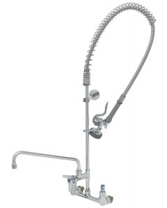 T&S Brass B-0133-01-44H EasyInstall Wall Mounted 37-1/2"H Pre-Rinse Faucet with Adjustable 8" Centers, Spray Valve, 44" Hose, 14" Add-On Faucet, and 9" Wall Bracket