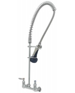 T&S Brass B-0133-B08C EasyInstall Wall Mounted 33-1/4"H Pre-Rinse Faucet with Adjustable 8" Centers, Ergonomic Low Flow Spray Valve, 44" Hose, and 6" Wall Bracket 