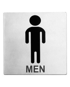 TableCraft B10 Contemporary Stainless Steel "Men" Restroom Sign 5" x 5" - Black on Silver