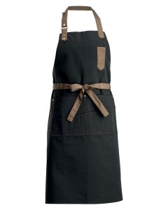 Winco BA-3327K Signature Chef Poly-Cotton Mid-Weight Adjustable Full Length Bib Apron with 8 Waist Pockets and 1 Thermometer/Pen Pocket 33-1/2"L x 27"W- Black - 24/Case