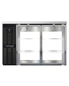 Continental Refrigerator BB50NGDPT Black 4 Glass Swing Door Standard Depth Pass-Thru Back Bar Refrigerator 50" - Holds (8) 1/6 Size Kegs or (2) Straight Wall Kegs - 115v