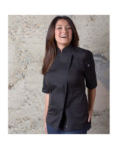 Chef Works BCWSZ006BLKS Women's Springfield Short Sleeve Single-Breasted Chef Coat with Zipper - Black / Small