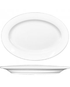 International Tableware BL-13 Bristol European White Wide Rim Oval China Platter 11-1/2" x 8-5/8"- 12/Case