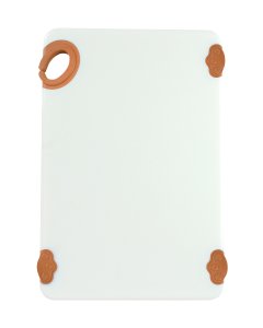 Winco CBN-1218BN STATIKBoard Co-Polymer HACCP Color-Coded Cutting Board with Rubber Grip Hook and Non-Slip Feet 12" x 18" x 1/2" - Brown / White - 6/Case