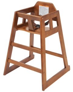 Winco CHH-104A Stackable Rubber Wood High Chair with Buckle Strap 29-1/4"H - Walnut - Assesmbled