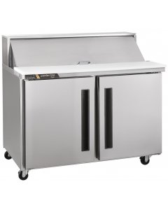 Traulsen Centerline CLPT-4812-SD-LR 2-Section Left/Right Hinged 2 Solid Door Compact Refrigerated Sandwich/Salad Prep Table with Roll-Top Lid 48" - Holds 12 (1/6) 4" deep pans (included) - 115v