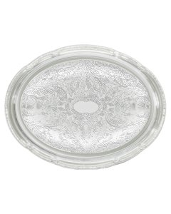 Winco CMT-1420 Chrome-Plated Octagonal Serving Tray with Gadroon Edge and Traditional Engraving 20" x 14" - 24/Case