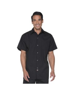 Dickies Chef DC60-BLK-2XL Unisex Poplin Short Sleeve Cook Shirt with Snaps - Black / 2X-Large