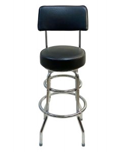 AAA Furniture Wholesale DRB/BACK BLK Swivel Seat Bar Stool with Back & Double Footring 41"OAH Black Vinyl