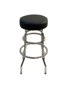 AAA Furniture Wholesale DRB/BUTTON/BLK Swivel Backless Button Bar Stool with Double Footring 29"H - Black Vinyl