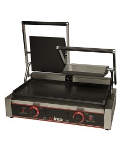Winco ESG-2 Electric Double Sandwich Grill Press with Cast Iron Smooth Plates and 19" x 9" Cooking Surface - 120v