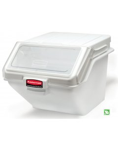 Rubbermaid FG9G5800WHT ProSave Safety Storage Shelf Ingredient Bin with Sliding Lid & Scoop - 12.6 Gallon / 200 Cup Capacity
