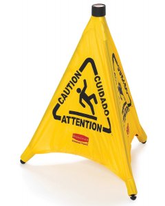 Rubbermaid FG9S0000YEL Multi-Lingual "Caution" Wet Floor Pop-Up Floor Cone Safety Sign with Wall-Mounted Case 20" - Yellow