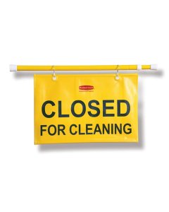Rubbermaid FG9S1500YEL English Only "Closed for Cleaning" Hanging Doorway Safety Sign 28"W x 13"H - Yellow