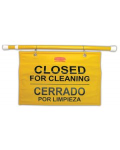 Rubbermaid FG9S1600YEL Multi-Lingual "Closed For Cleaning" Hanging Doorway Safety Sign 44"W x 13"H - Yellow