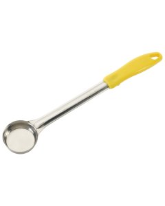 Winco FPS-1 One-Piece Stainless Steel Solid Round Food Portioner with Yellow Plastic Handle 1 oz. - 12/Case