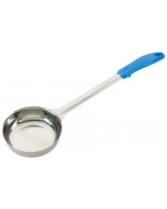 Winco FPS-8 One-Piece Stainless Steel Solid Round Food Portioner with Blue Plastic Handle 8 oz.