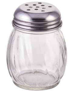 Winco G-107 Glass Swirl Cheese Shaker with Stainless Steel Perforated Top 6 oz. - Clear - 60/Case
