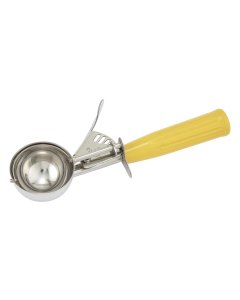 Winco ICD-20 Stainless Steel Thumb-Press Ice Cream Disher with Yellow Plastic Handle 2 oz. - Size 20 - 36/Case