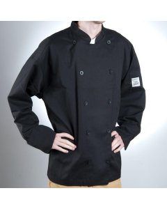 Chef Revival J061BK-3X Unisex Long Sleeve Double-Breasted Chef's Jacket with Logo Buttons - Black / 3X-Large