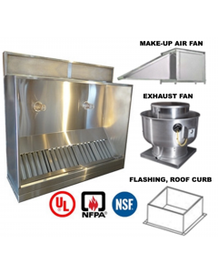 JRSVH9-PFF 9ft Jean's Canopy Vent Hood with Plenum, Exhaust Fan, Make-up Air Fan and Flashing System