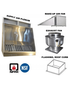 JRSVHSP6-PFF 6ft Jean's Shallow Front Vent Hood with Plenum, Exhaust Fan, Make-up Air Fan and Flashing