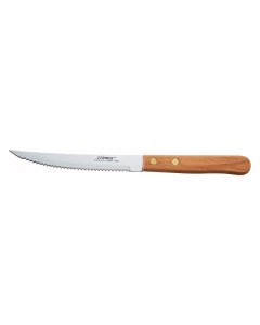 Winco K-45W Stainless Steel Serrated Pointed Tip Steak Knife with 4-1/2" Blade and Wooden Handle - 576/Case