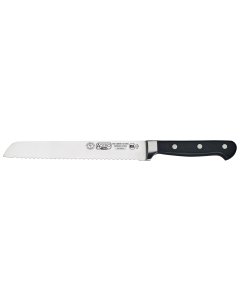 Winco KFP-82 Acero Carbon Stainless Steel Forged Bread Knife with 8" Blade and Black POM Handle - 36ea/Case