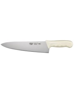 Winco KWP-100 Stal High Carbon Steel Chef's Knife with 10" Blade and White Polypropylene Handle - 6/Case