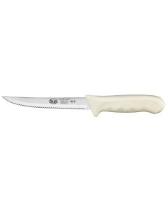 Winco KWP-50 Stal High Carbon Steel Wavy Edge Utility Knife with 5-1/2" Blade and White Polypropylene Offset Handle