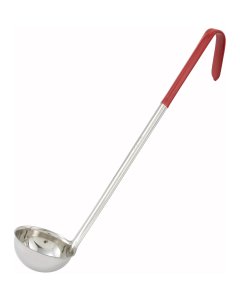 Winco LDC-2 One-Piece Stainless Steel Color-Coded Ladle with 12-1/2" Red Coated Hooked Handle 2 oz. - 120/Case